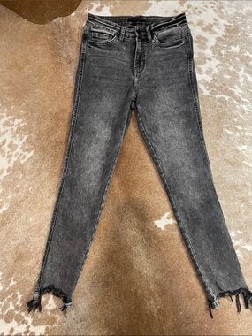 Flying Monkey Washed Black/Gray Skinny Jeans with Frayed Hem